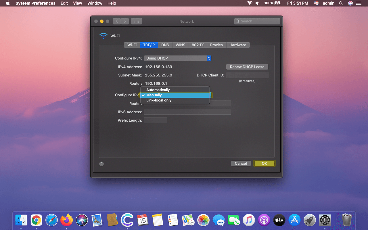 Select manual mode of IPv6 operation Select manual mode of IPv6 operation