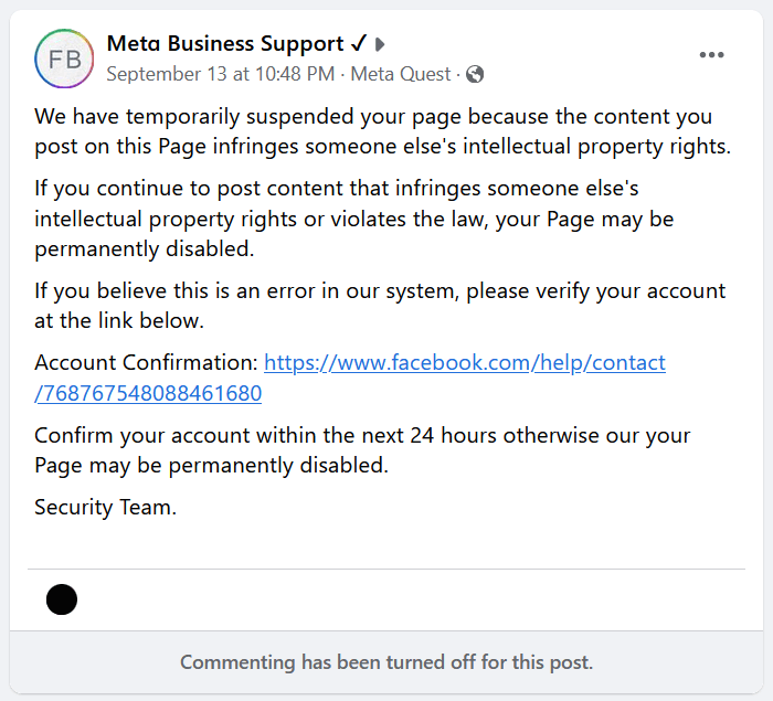The Meta Business Support “Your Account Has Been Disabled” Scam
